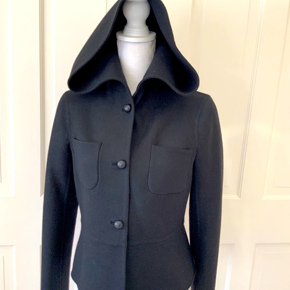 Valentino black wool short jacket with hood 6